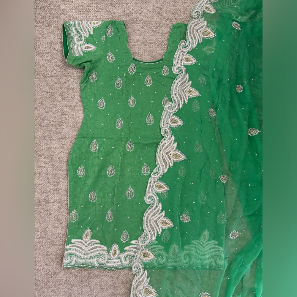 Green White Silver Heavy Salwaar Kameez